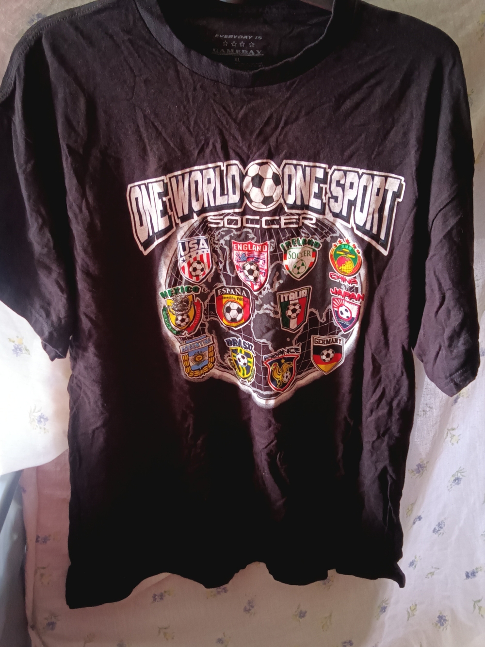 Black 'One World One Sport' Soccer Graphic Tee